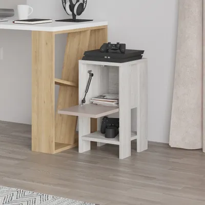 Immagine prodotto di DECORTIE Ema Comodino moderno per camera da letto, bianco antico - grigio moka 30 x 30 x 54,8 cm