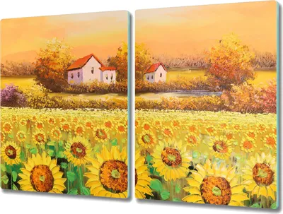 Produktbild von Coloray Hackbrett Kochplattenabdeckung Herdabdeckplatte 2x40x52 cm Schneidebrett Küchenbrett - Wiese Sonnenblumen Baum