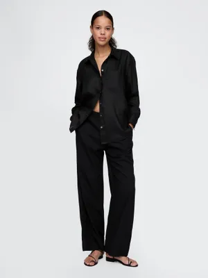 Produktbild von GAP Weite Hose für Damen, Gr. M, Schwarz, aus leichtem Leinen-Viskose-Mix mit elastischem Bund
