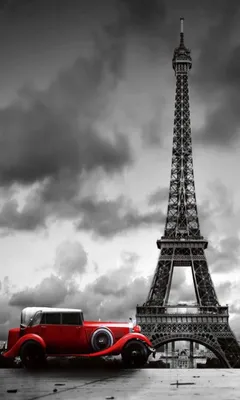Produktbild von Fototapete - Retro Car in Paris 150x250cm - Vliestapete