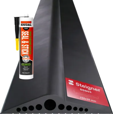 Produktbild von STEIGNER Garagentor Bodenabdichtung 3m aus EPDM 28mm x 155mm SGD03 - Garagentor-Schwellendichtungsset mit 1x Montagekleber, Türdichtung für alle Torarten - Zugluftstopper, Kälteschutz