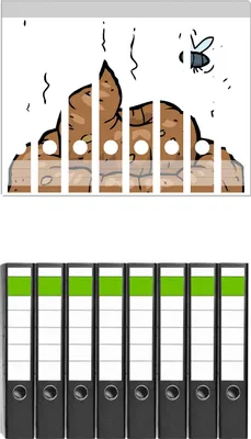 Produktbild von Wallario 8 Stück schmale Ordner inkl. Klebeetiketten mit Motive Comic Scheißhaufen mit Fliegen -  Set mit Rückenschildern / Ordnerrücken Stickern