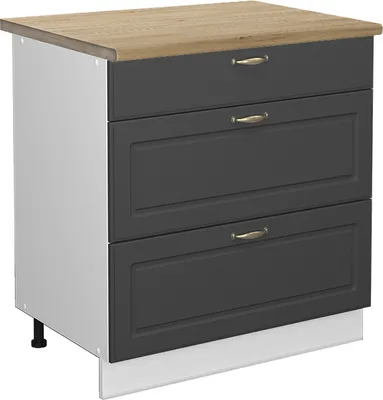 Image de Meuble cuisine Vicco Fame-Line Anthracite-or 80cm avec 3 tiroirs, PT Chêne, Model 45722