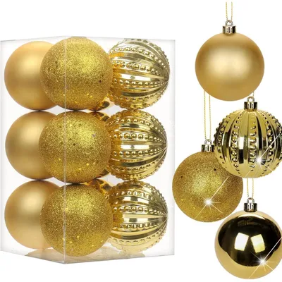 Produktbild von Weihnachtskugeln 8CM Gold Bruchsicher Kunststoff 12 Stück Weihnachtsdeko Baumschmuck