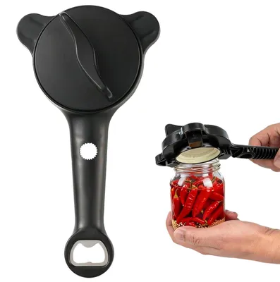 Image de Ouvre-bouteilles et ouvre-pots multifonctionnels pour tous types de bouchons - Ustensile de cuisine - Noir