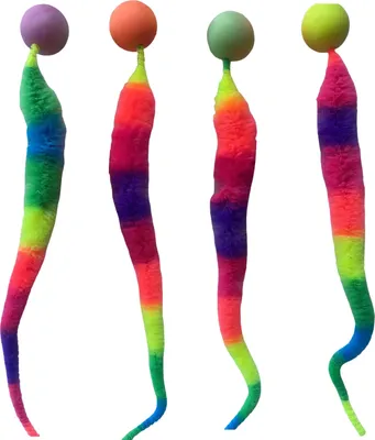Produktbild von Interaktiver Hüpfball mit Schwanz, bunter, flauschiger Wurm, Hüpfball, Katzenspielzeug, Regenbogenwurm, Katzenjagdspielzeug für Hauskatzen