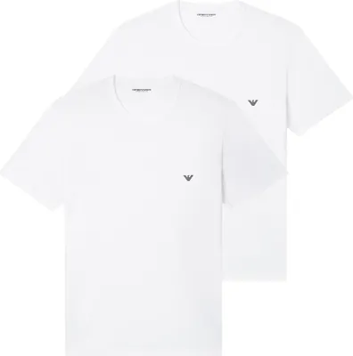 Produktbild von Emporio Armani Herren T-Shirt Rundhals 2er Pack | Baumwolle & Elasthan Regular Fit Farbe Weiß Größe L EM000391 AF14132