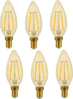 Image de 6 x LED filament bougie 2W = 25W E14 clair or rétro shine blanc chaud 2700K