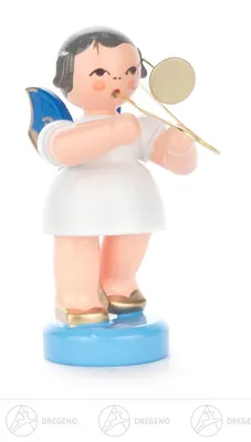 Produktbild von Engel mit Posaune - Blaue Flügel - stehend (6cm) von Kunstgewerbe Uhlig