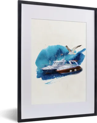 Produktbild von MuchoWow® MuchoWow® Gerahmtes Poster Boot - Vogel - Wasser 30x40 cm - Poster mit zchwarzem Bilderrahmen - Wandposter Schlafzimmer