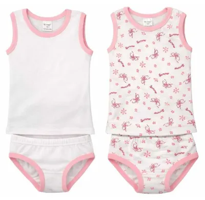 Produktbild von 4-teilig Mädchen-Unterwäsche-Set Unterhemden Slips Baumwolle; Weiß/Rosa/110/116