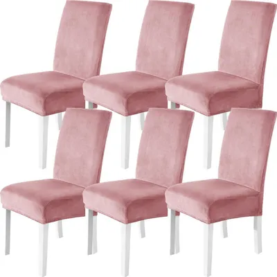 Immagine prodotto di Copri sedie in velluto, set da 6, copri sedie elasticizzati per poltrone e sedie con schienale alto, lavabili, color rosa