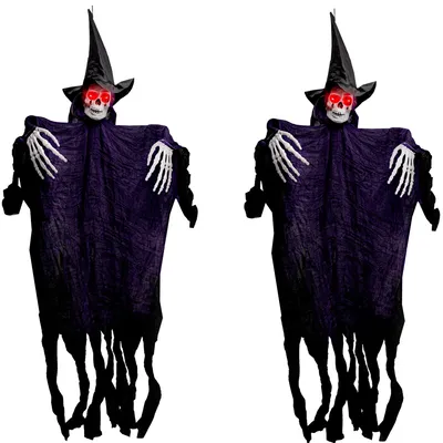 2er-Set Halloween-Dekoration: Hängender Sensenmann-Geist, 105 cm