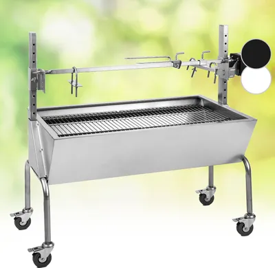 Image de OneConcept Tourne Broche Electrique 2 en 1, Mechoui, Rotisserie et Gril de Barbecue, Broche Cochon de Lait, Tourne Broche Barbecue avec Vitre, Rotissoire, Housse de Pluie, Bbq Grill Barbecue sur Roues