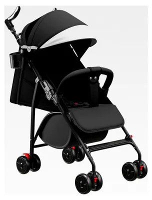 Produktbild von Kinderwagen, leicht, erweiterte Position, 4 Räder, faltbar, verstellbarer 5-Punkt-Gurt, bis 25 kg, Schwarz