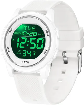 Productafbeelding van Digitale horloge voor heren en dames, 5ATM waterdicht, outdoor sportklok met wekker, countdown-functie, LED-licht, minimalistisch design, geschikt voor jongens, meisjes en senioren, met stopwatch (12/24 uur)