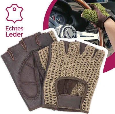 Image de Gants de cycliste rétro vintage en cuir, sans doigts, marron