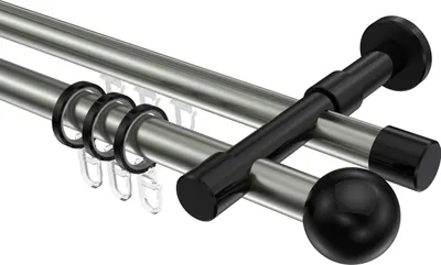 Produktbild von Interdeco Rundrohr-Innenlaufstange / Gardinenstange (Kombination) Edelstahl-Optik / Schwarz, Typ Prestige Luino (Kugel), 20 mm Ø 2-läufig, 220 cm
