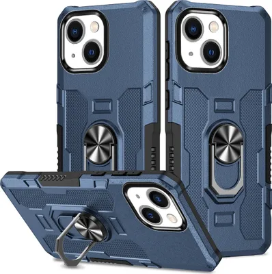 Produktbild von iPhone 13 Hülle, Dual Layer Robuste Rüstung Ringhalter Ständer Schutzhülle für iPhone 13 Blau
