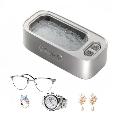 Produktbild von Ultraschallreiniger Wiederaufladbare, 3-Gang-Einstellung, Zwei Reinigungskammern, 48 kHz Hochfrequenzreinigung,für Brillen Schmuck Uhr (Silber)