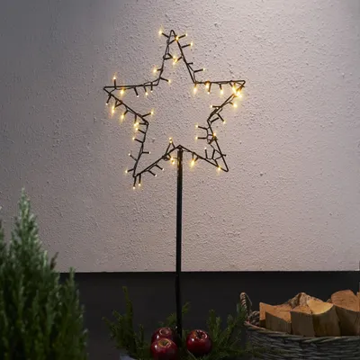A star-shaped garden stake with LED lights.