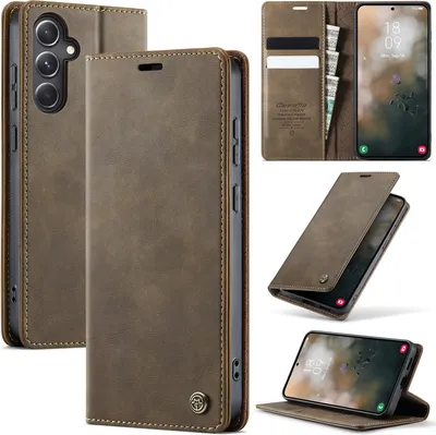Obrázek produktu pro Kožené pouzdro pro Samsung Galaxy S23 FE, RFID ochranou, magnetickým zavíráním, přihrádkami na karty a funkcí stojánku Hnědý