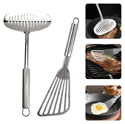Productafbeelding van Pannenwenders - RVS - Keukenaccessoires om pannenkoeken en andere gerechten om te keren - 2 stuks