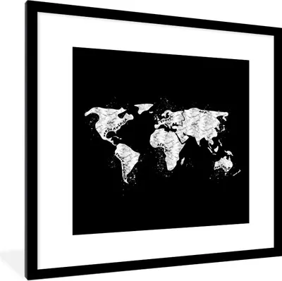 Produktbild von MuchoWow® Gerahmtes Poster Weltkarte - Marmor - Schwarz - Weiß 40x40 cm - Poster mit Schwarzem Bilderrahmen Wandposter Rahmen Foto Bilder - Poster - Plakat im Rahmen