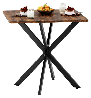 Image de Table d'appoint de style industriel, marron, avec plateau aspect bois et piètement en X métallique, 80 x 80 x 75 cm