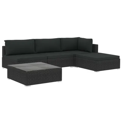 Produktbild von vidaXL 5-tlg. Garten-Lounge-Set mit Auflagen Poly Rattan Schwarz