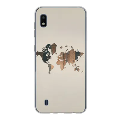 Produktbild von MuchoWow® Handyhülle Schutzhülle Hülle für Samsung Galaxy A10 Weltkarte -Holz - Regal Silikon Softcase Handy Hülle - Schutzhülle