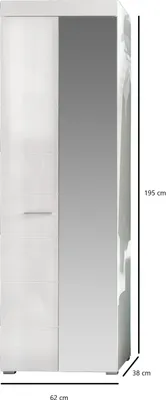 Produktbild von trendteam Garderobe Garderobenschrank Amanda Weiß Nachbildung/Weiß Hochglanz Tiefzieh 62 x 195 x 38 cm