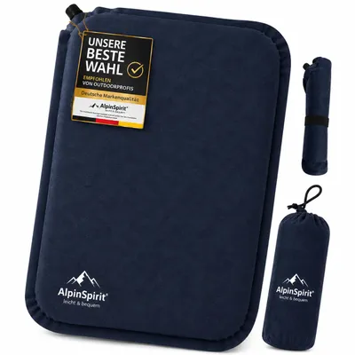 Produktbild von Sitzkissen Outdoor Aufblasbar [Packmaß & bis 5cm] Selbstaufblasend, Faltbar & Ultraleicht, 40x30 cm, Wasserdichtes Sitzpolster für Stadion, Camping, Wandern, Flugzeug, Reisen & Trekking,150g – Blau, KI-generiertes Bild
