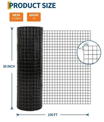 Immagine prodotto di Rete metallica saldata - recinzione per allevamento e giardino - maglia da 1,27 cm - filo da 19 gauge - 0,9 x 30 metri - nera - zincata