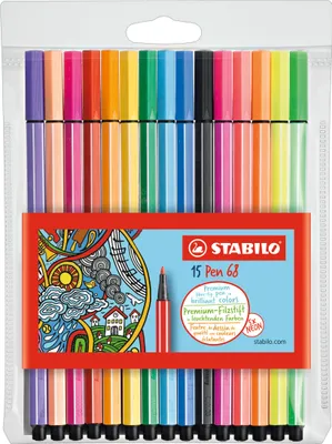 Produktbild von Premium-Filzstift - STABILO Pen 68 - 15er Pack - mit 15 verschiedenen Farben inklusive 5 Neonfarben