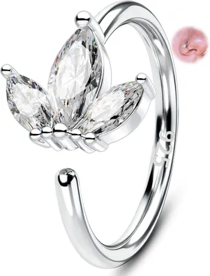 Imagen del producto de Anillo para piercing nasal, plata de ley 925, calibre 20G, 8mm, con motivos de estrella, mariposa, corazón y loto, para mujer