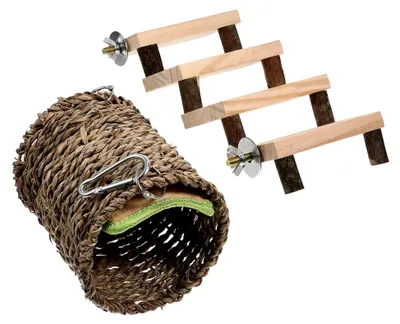 Produktbild von Holz Hamsterleiter Spielzeug mit Schlafnest und Kletterleiter für kleine Haustiere