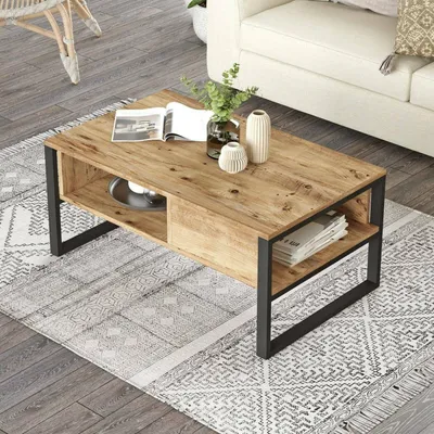 Produktbild von Wohnzimmertisch Dfranzos, Niedriger Wohnzimmertisch, Kaffeeregal, Couchtisch für Sofa, 100x60h44 cm, Eiche