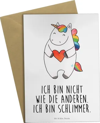 Produktbild von Mr. & Mrs. Panda jubiläumskarte Einhorn Herz - Weiß - Geschenk, Klappkarte, dankeskarten, Einhörner, Anders, einladungskarten, Unicorn, Grußkarte, weihnachtskarten
