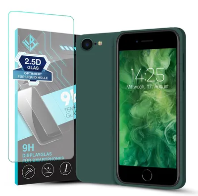 Produktbild von Hülle für Apple iPhone 7 / 8 / SE 2020 mit 9H Displayglas Displayschutz Case Cover Bumper Smartphone Softgrip Schutzhülle Farbe: Grün