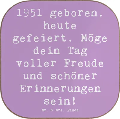 Produktbild von Mr. & Mrs. Panda Tischschoner Spruch 1951 Geburtstag - Lavendeltraum - Geschenk, besonderer Tag, gläseruntersetzer, Happy Birthday, Untersetzer Glas, Geburtstagsfeier