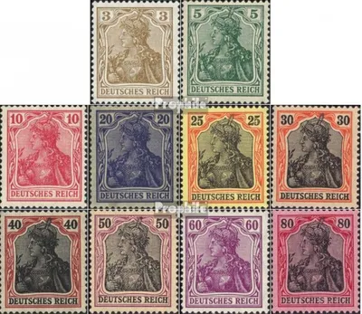 Produktbild von Briefmarken Deutsches Reich 1915 Mi 84II-93II (kompl.Ausg.) Kriegsdruck gestempelt Germania