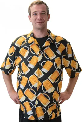 Herren Hawaiihemd Bier Kostüm Gr. 50-58 Oktoberfest JGA Männertag Fasching Freizeithemd Mottoparty Bierhemd Hemd mit Biermotiv