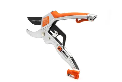 Produktbild von GARTENPAUL Amboss Ratschen-Gartenschere Ratsche 2.0 Profi, Hartmetall, Hybrid, Ratsch and Roll, integrierter Schärfer, 40% Kraftersparnis, austauschbare Klinge, Orange, Universal für alle Gehölze & mittlere bis große Hände, L 20cm, 215g, max. Schnitt Ø 25mm, Grifflänge 11cm, Rahmen 17mm