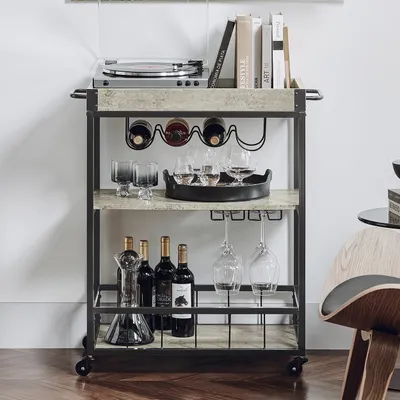 Produktbild von SoBuy FKW56-HG Wózek do serwowania z 2 półkami i wyjmowaną tacą Wózek kuchenny na kółkach Wózek mobilny Metalowy wózek na kółkach Beton w jasnym kolorze