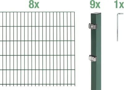 Obrázek produktu pro Alberts 648831 Doppelstabmattenzaun als 18 tlg. Zaun-Komplettset, grün, Höhe 100 cm, Länge 16 m