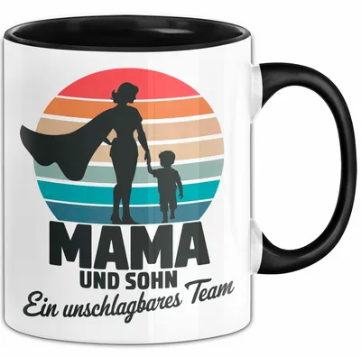 Produktbild von Mama Muttertag Tasse Becher Geschenk Lustige Geschenkidee Spruch Mama Und Sohn Ein Unschlagbares Team (Schwarz)