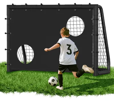 Produktbild von Eikuavons Fußballtor 180 x 120 x 60 cm – Kinder Fußballtor mit Torwand & Netz, stabiles Metalltor für Garten & Indoor, Schwarz