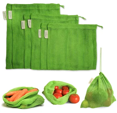Produktbild von Kühlschrankbeutel aus 100% Baumwolle - 6 Stück Set - Gemüsebeutel zur Aufbewahrung - Naturfarben
