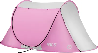 A pink pop-up beach tent shown from the front-side.